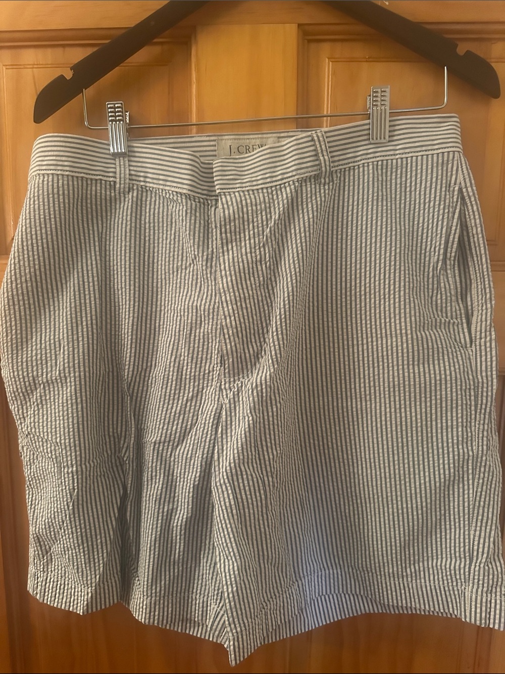 J. Crew Navy and White Striped Seersucker Shorts
